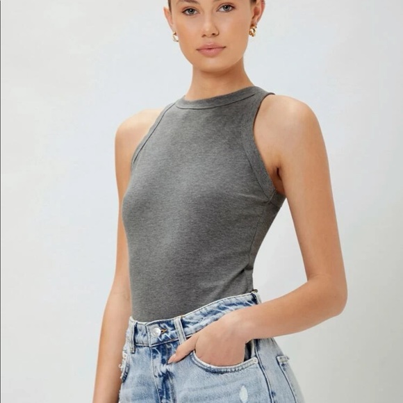 Grey Ribbed Tank Top Sz S New - Picture 4 of 15